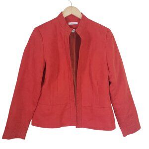 Dressbarn Faux Suede Jacket Women Large Red Embroidered Open Front Collar Chic